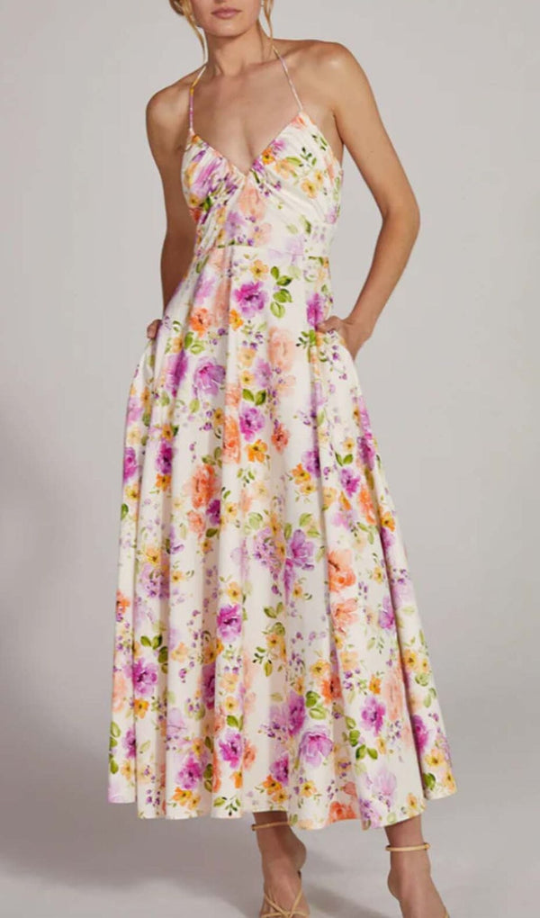 FLORAL HALTER MIDI DRESS IN PINK DRESS STYLE OF CB 