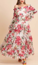 FLORAL TIERED MIDI DRESS IN PINK DRESS STYLE OF CB 