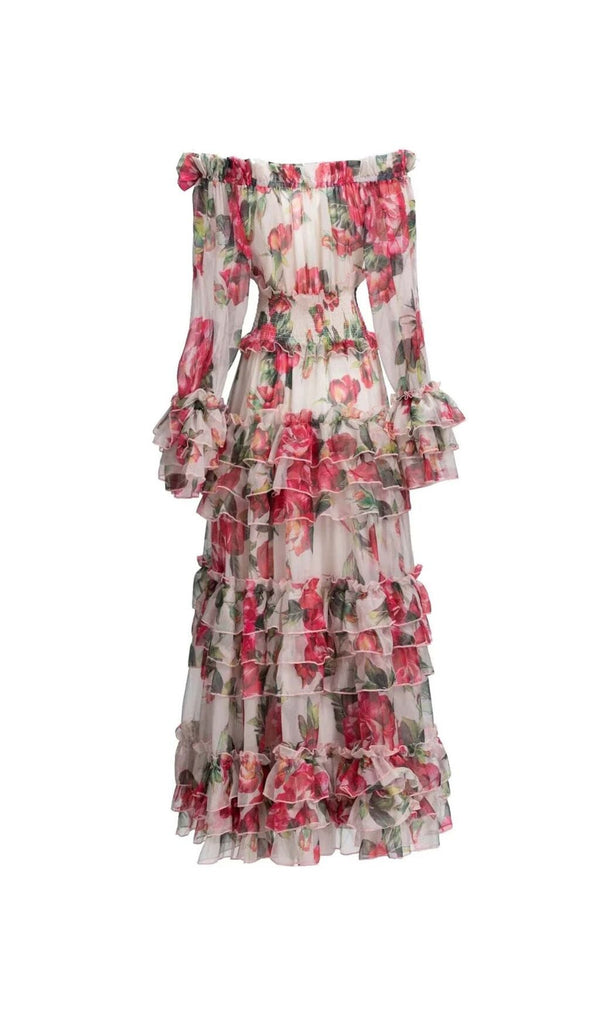 FLORAL TIERED MIDI DRESS IN PINK DRESS STYLE OF CB 