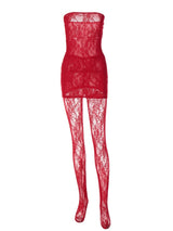 STRAPLESS LACE MINI DRESS IN RED
