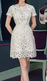 LACE HOLLOW OUT MIDI DRESS IN WHITE DRESS STYLE OF CB 