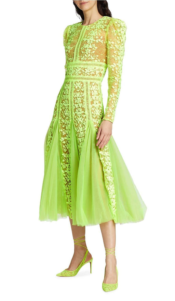 LACE PLATED MIDI DRESS IN GREEN DRESS STYLE OF CB