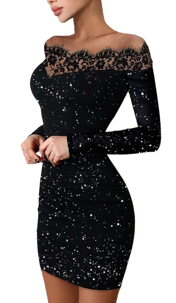 LACE STITCHING GLITTER MINI DRESS IN BLACK DRESS sis label 