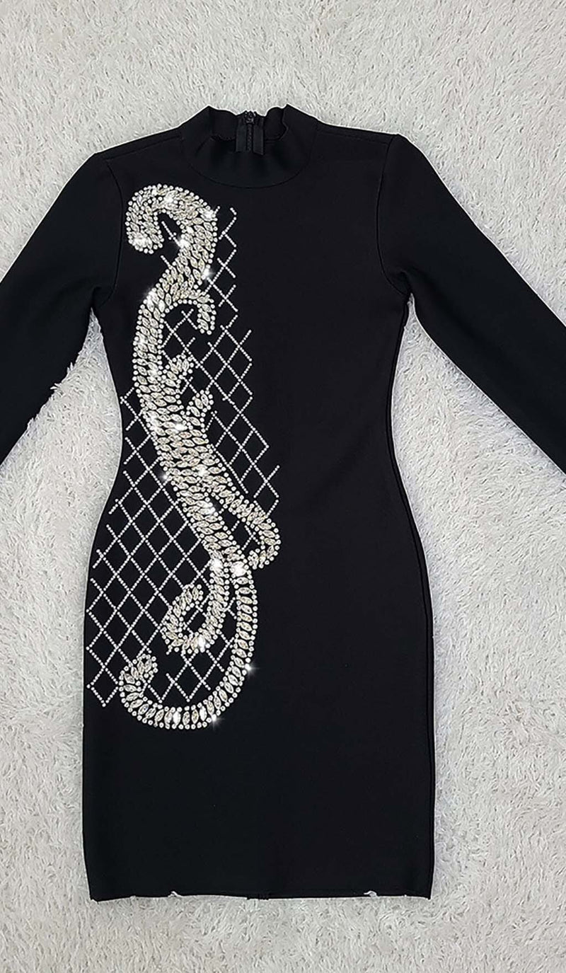 LONG SLEEVE EMBROIDERED MINI DRESS IN BLACK DRESS STYLE OF CB 