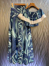 MARMO-PRINT RUFFLE TWO PIECE SET IN BLUE DRESS STYLE OF CB 