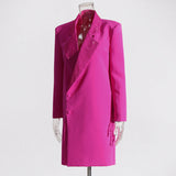 RHINESTONE V NECK COAT IN HOT PINK