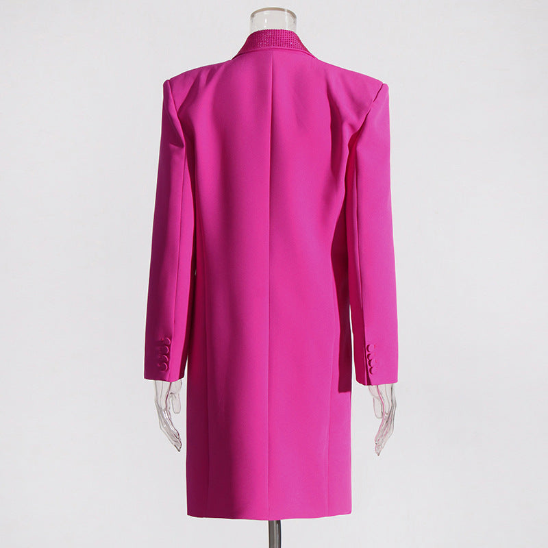 RHINESTONE V NECK COAT IN HOT PINK