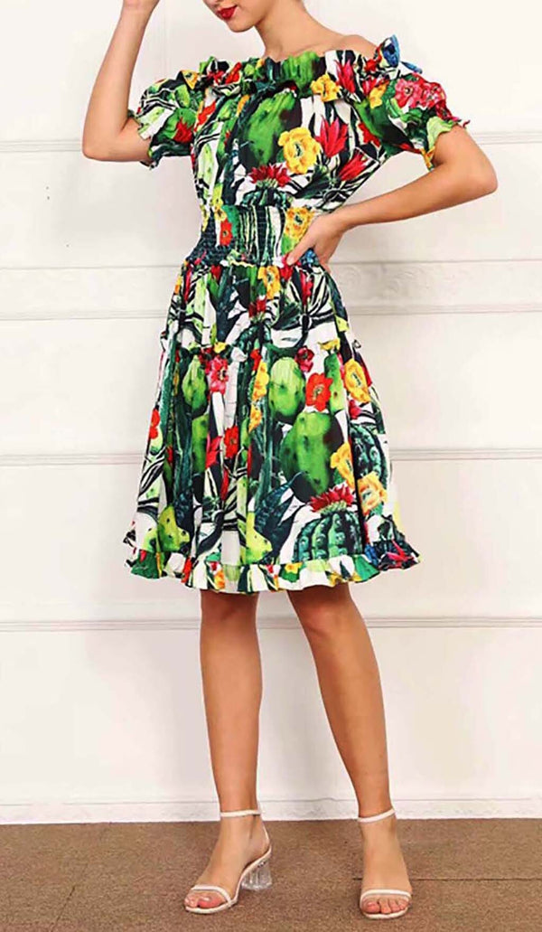 ONE SHOULDER CACTUS MINI DRESS IN GREEN DRESS STYLE OF CB
