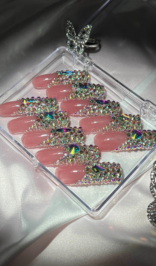 PINK CRYSTAL COFFIN HANDMADE PRESS ON NAILS