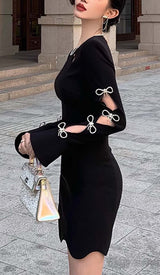 RHINESTONE BOW-EMBELLISHED MINI DRESS IN BLACK DRESS styleofcb 