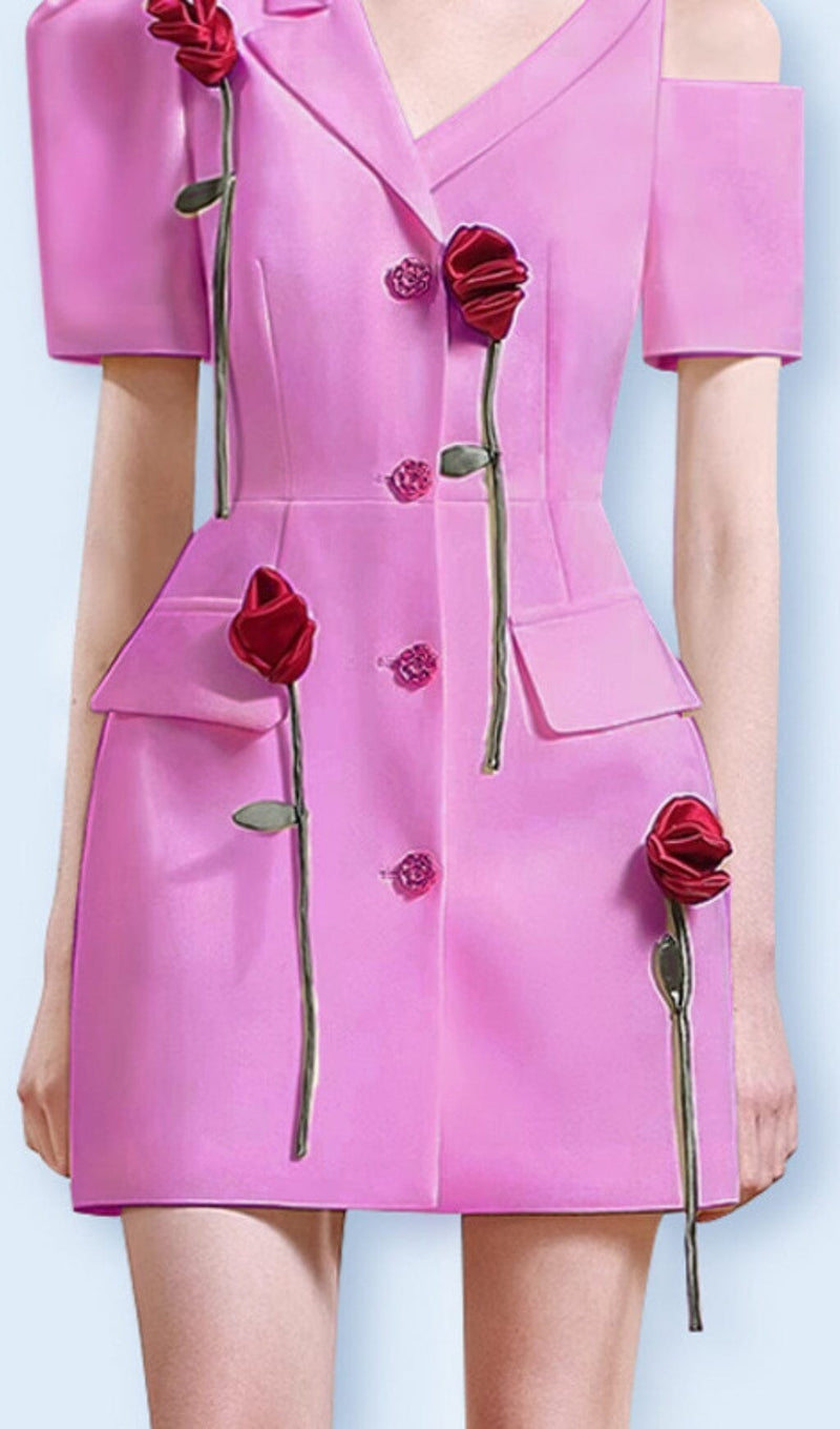 ROSE-EMBELLISHED ASYMMETRIC JACKET DRESS IN PINK DRESS styleofcb 