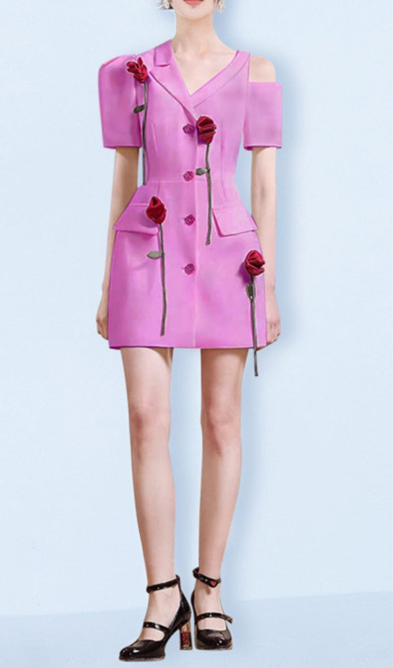 ROSE-EMBELLISHED ASYMMETRIC JACKET DRESS IN PINK DRESS styleofcb 
