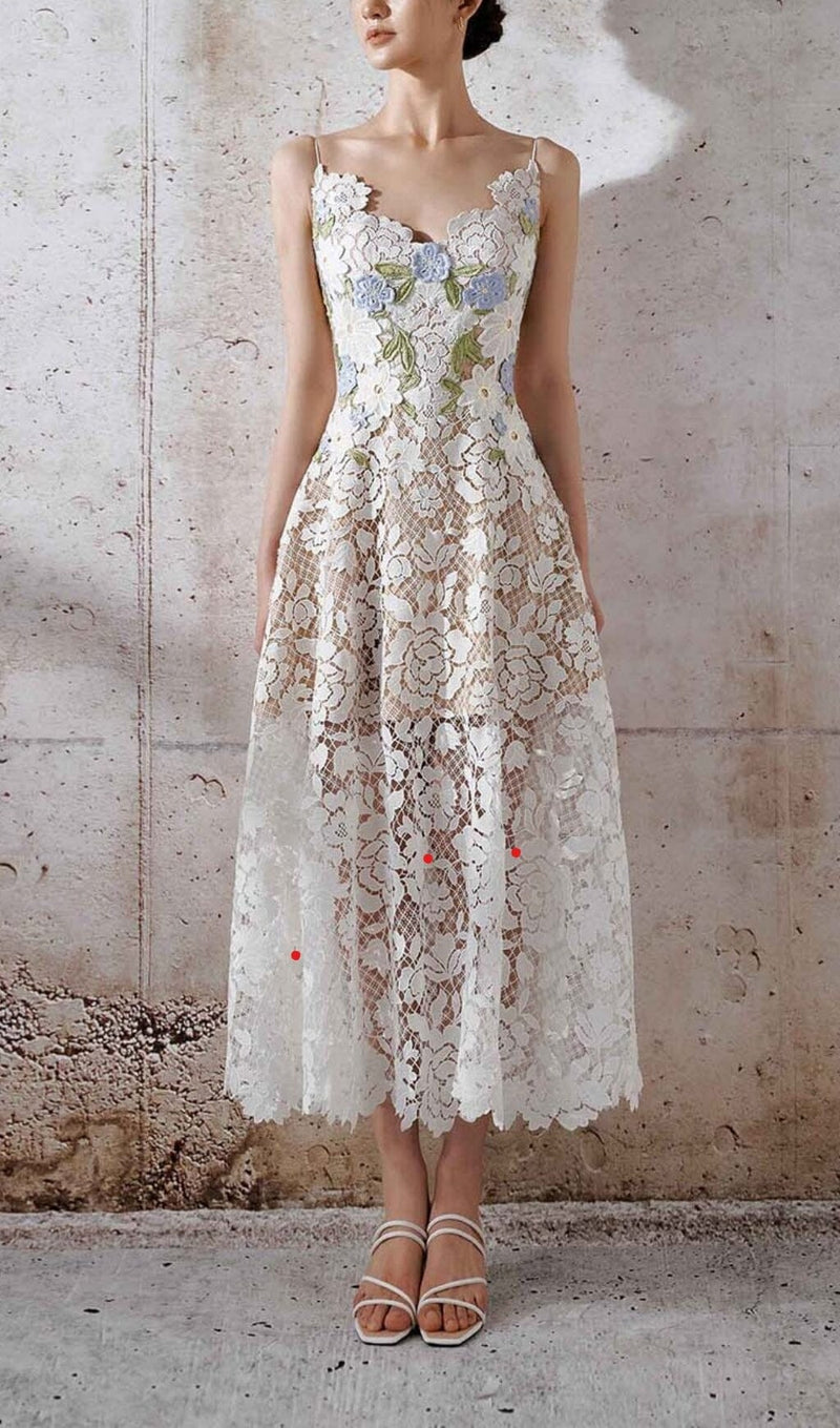 ROSES LACE A-LINE MIDI DRESS IN WHITE-STYLE OF CB - LATEST PARTY