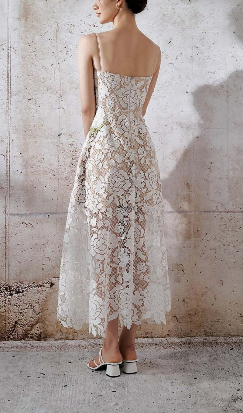 ROSES LACE A-LINE MIDI DRESS IN WHITE DRESS STYLE OF CB 