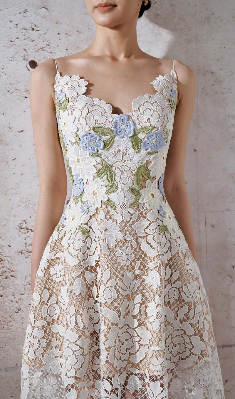 ROSES LACE A-LINE MIDI DRESS IN WHITE DRESS STYLE OF CB 