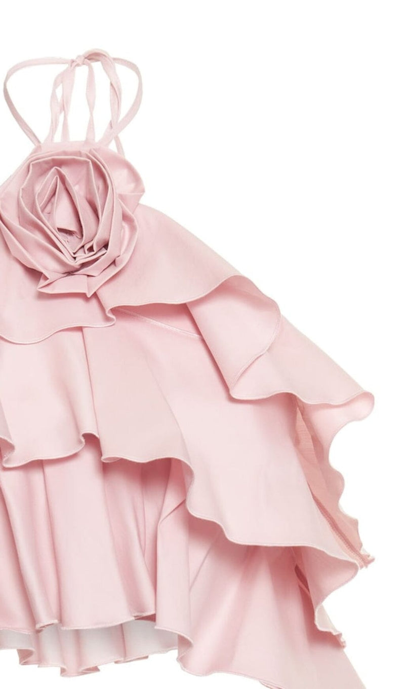 RUFFLE-DETAIL HALTER CROP TOP IN PINK DRESS STYLE OF CB 
