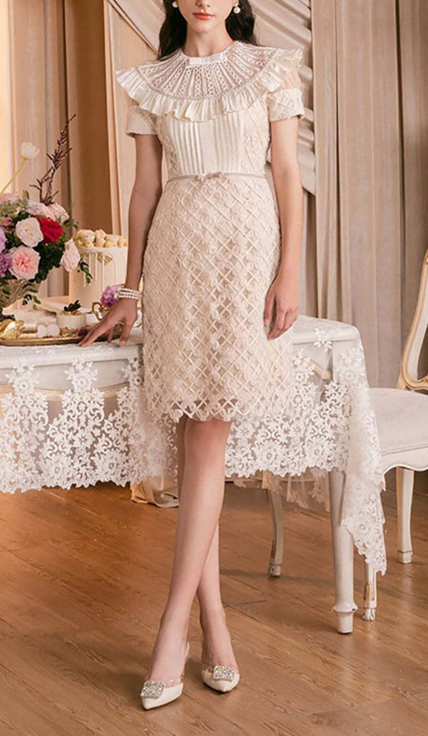 RUFFLES EMBROIDERY MIDI DRESS IN WHITE DRESS STYLE OF CB 