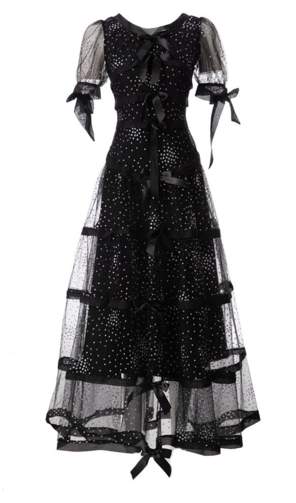 SEQUIN BOW DETAILED MAXI DRESS IN BLACK