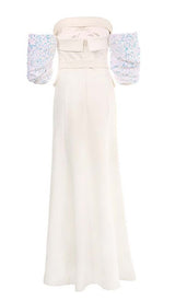 STRAPLESS SPLIT MAXI DRESS IN WHITE