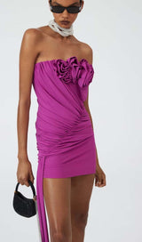 STRAPLESS RUCHED MINI DRESS IN PURPLE DRESS STYLE OF CB 