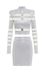 STRIPED RHINESTONE TWO PIECE SET IN SLIVER DRESS STYLE OF CB 