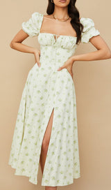 VINTAGE FLORAL PUFF SLEEVE MIDI DRESS IN WHITE styleofcb 