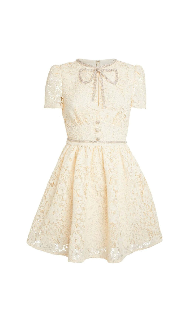 LACE BOW MINI DRESS IN WHITE