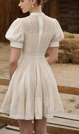FLARED PUFFY SLEEVED LACE MINI DRESS IN WHITE DRESS STYLE OF CB 