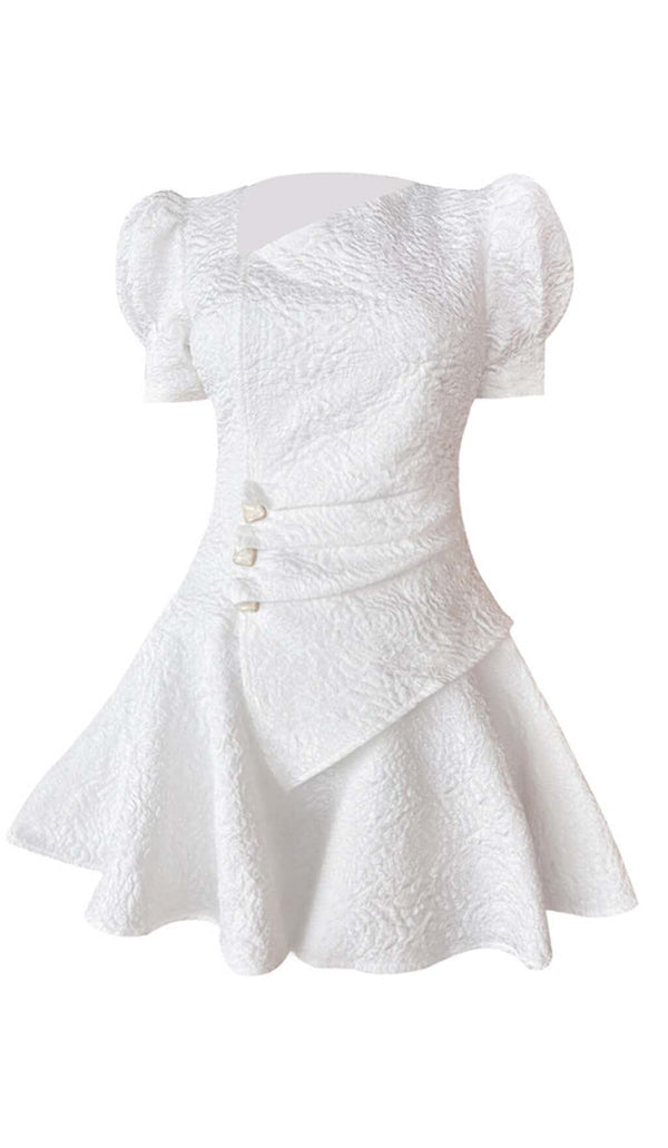 PUFFY SLEEVE BUTTON MINI DRESS IN WHITE DRESS STYLE OF CB XS WHITE 
