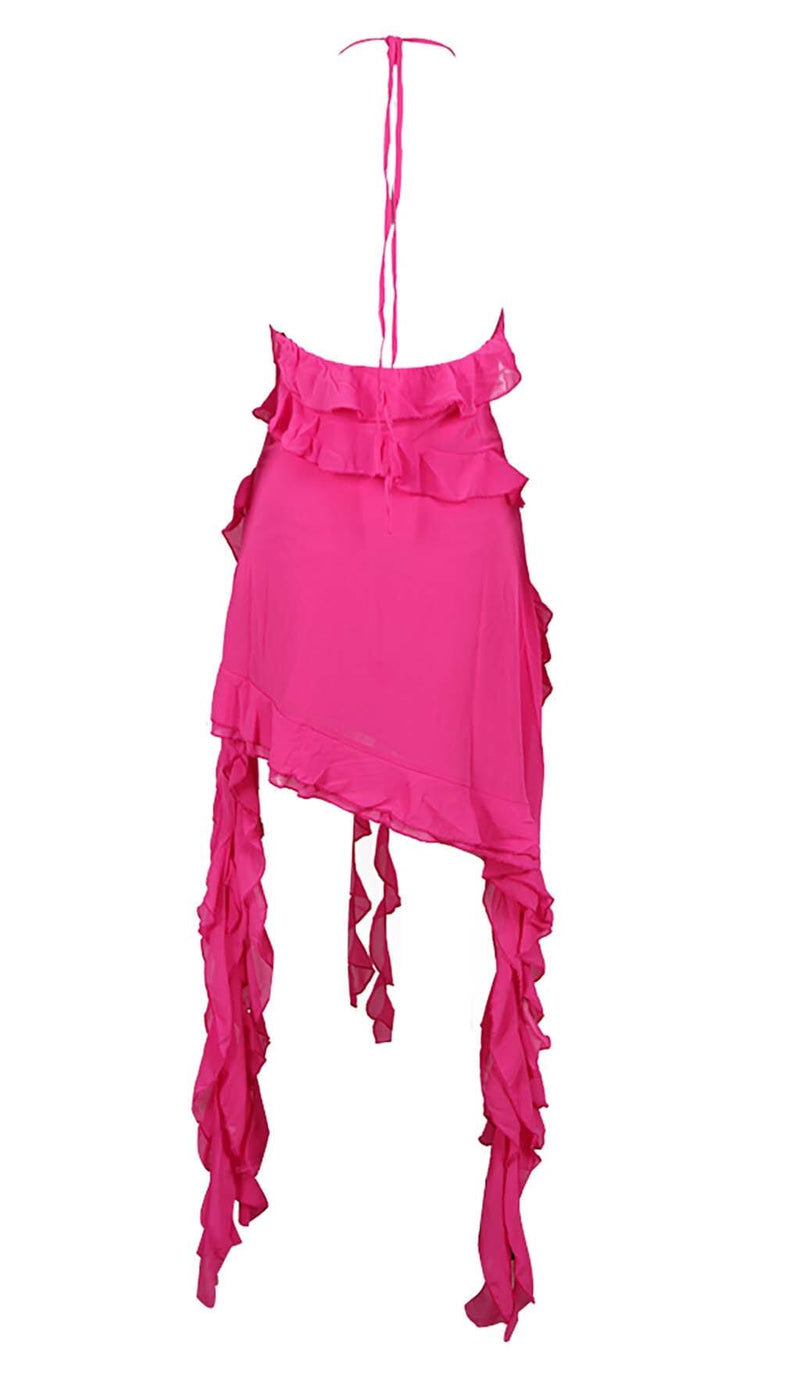 ROSE-EMBELLISHED RUFFLED MINI DRESS IN PINK DRESS STYLE OF CB 